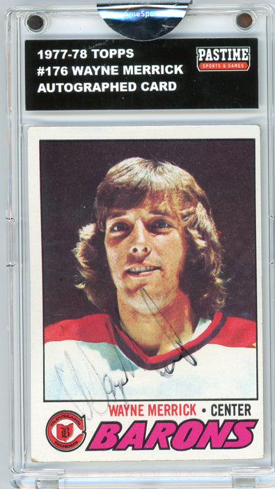 Wayne Merrick #176 1977/78 Topps Hockey Autographed Card Encased in Magpro - Pastime Sports & Games