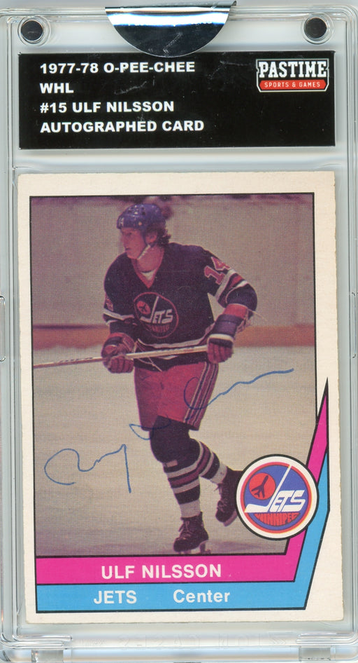Ulf Nilsson #15 1977/78 O-Pee-Chee WHL Hockey Autographed Card Encased in Magpro - Pastime Sports & Games