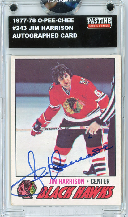 Jim Harrison #243 1977/78 O-Pee-Chee Hockey Autographed Card Encased in Magpro - Pastime Sports & Games