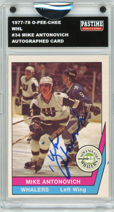 Mike Antonovich #34 1977/78 O-Pee-Chee WHL Hockey Autographed Card Encased in Magpro - Pastime Sports & Games