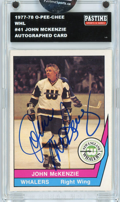 John McKenzie #41 1977/78 O-Pee-Chee WHL Hockey Autographed Card Encased in Magpro - Pastime Sports & Games