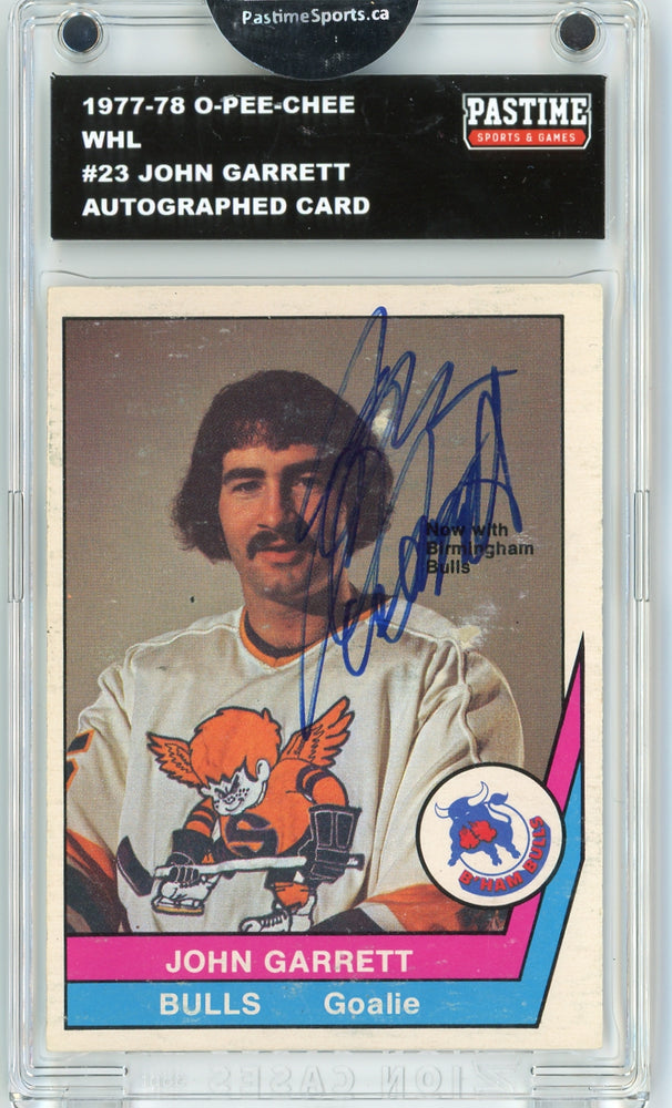 John Garrett #23 1977/78 O-Pee-Chee WHL Hockey Autographed Card Encased in Magpro - Pastime Sports & Games