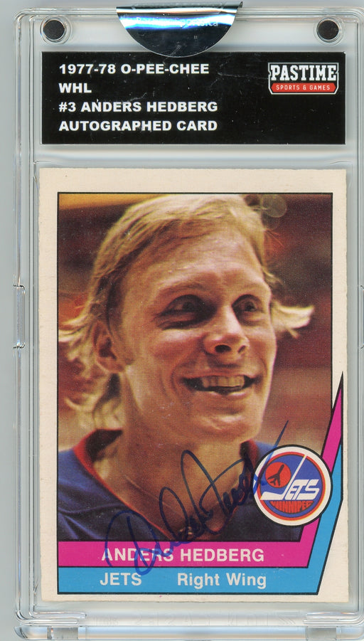 Anders Hedberg #3 1977/78 O-Pee-Chee WHL Hockey Autographed Card Encased in Magpro - Pastime Sports & Games