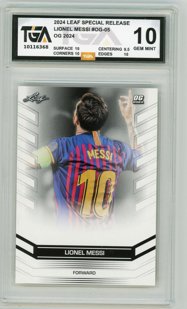 Lionel Messi #OG-05 2024 Leaf Multi-Sport Special Release Graded TGA 10 Gem Mint - Pastime Sports & Games