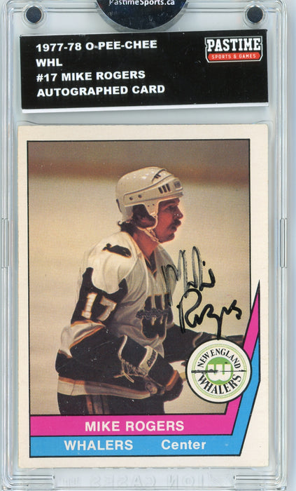 Mike Rogers #17 1977/78 O-Pee-Chee WHL Hockey Autographed Card Encased in Magpro - Pastime Sports & Games
