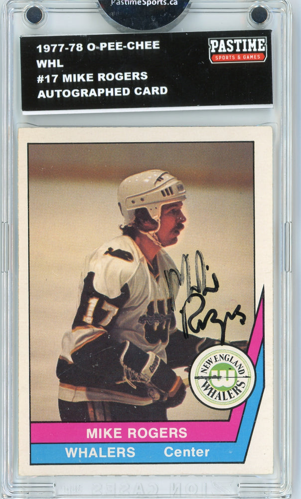 Mike Rogers #17 1977/78 O-Pee-Chee WHL Hockey Autographed Card Encased in Magpro - Pastime Sports & Games