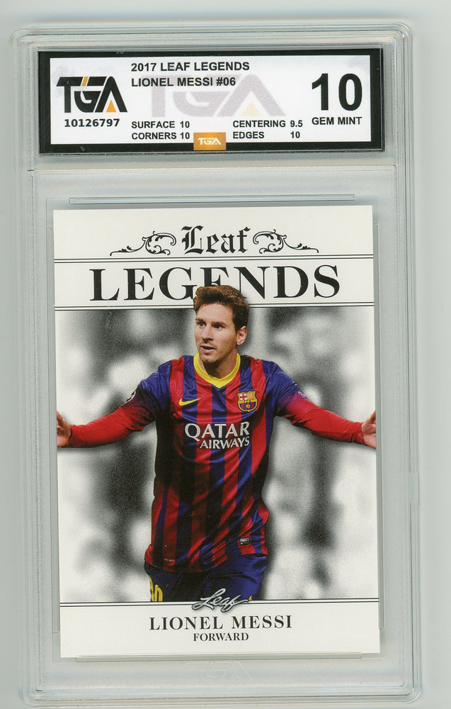 Lionel Messi #06 2017 Leaf Multi-Sport Legends Graded TGA 10 Gem Mint - Pastime Sports & Games