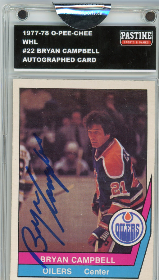 Bryan Campbell #22 1977/78 O-Pee-Chee WHL Hockey Autographed Card in Magpro - Pastime Sports & Games