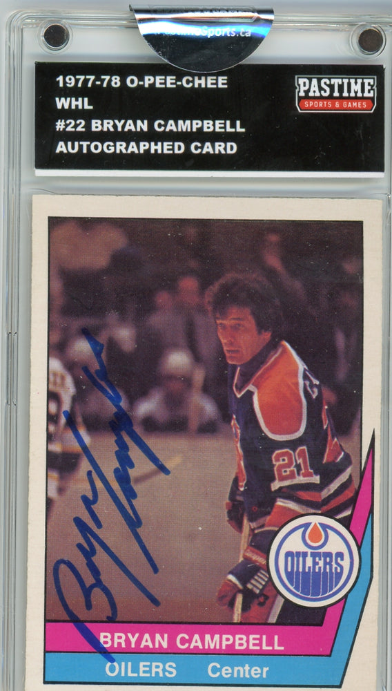 Bryan Campbell #22 1977/78 O-Pee-Chee WHL Hockey Autographed Card in Magpro - Pastime Sports & Games