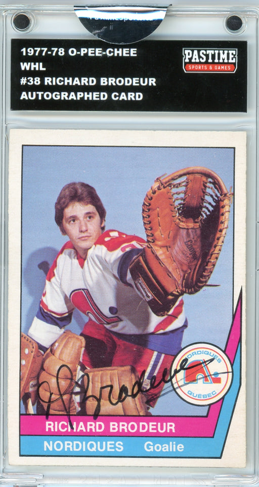 Richard Brodeur #38 1977/78 O-Pee-Chee WHL Hockey Autographed Card Encased in Magpro - Pastime Sports & Games