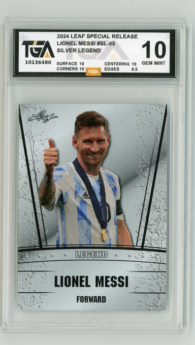 Lionel Messi #SL-05 2024 Leaf Special Release Silver Legend Graded TGA 10 Gem Mint - Pastime Sports & Games