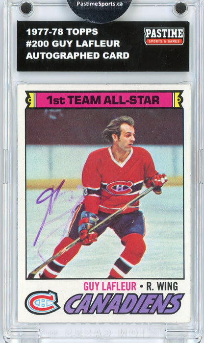 Guy Lafleur #200 1977/78 Topps Hockey Autographed Card Encased in Magpro - Pastime Sports & Games