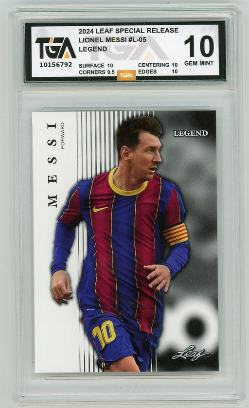 Lionel Messi #L-05 2024 Leaf Special Release Legend Graded TGA 10 Gem Mint - Pastime Sports & Games