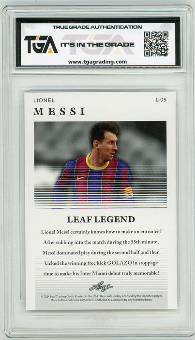 Lionel Messi #L-05 2024 Leaf Special Release Legend Graded TGA 10 Gem Mint - Pastime Sports & Games