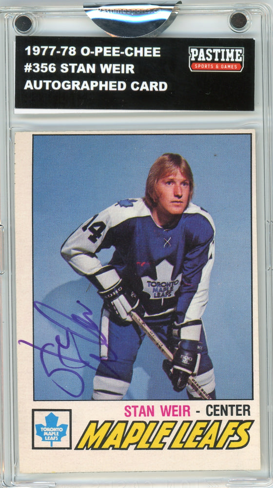 Stan Weir #356 1977/78 O-Pee-Chee Hockey Autographed Card Encased in Magpro