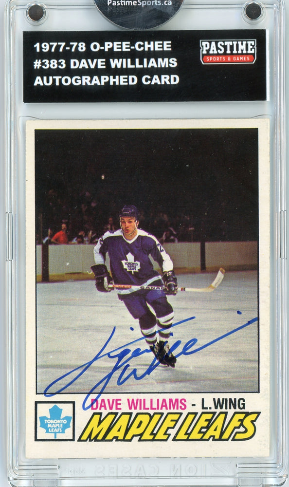Dave "Tiger" Williams #383 1977/78 O-Pee-Chee Hockey Autographed Card in Magpro