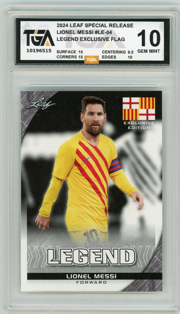 Lionel Messi #LE-04 2024 Leaf Special Release Legend Exclusive Flag Graded TGA 10 Gem Mint - Pastime Sports & Games
