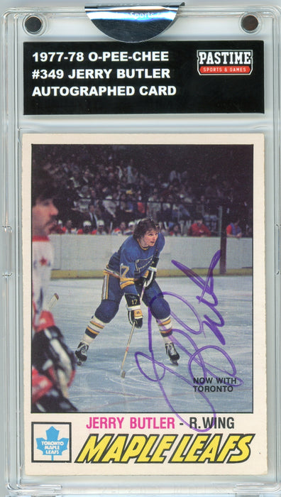 Jerry Butler #349 1977/78 O-Pee-Chee Hockey Autographed Card Encased in Magpro