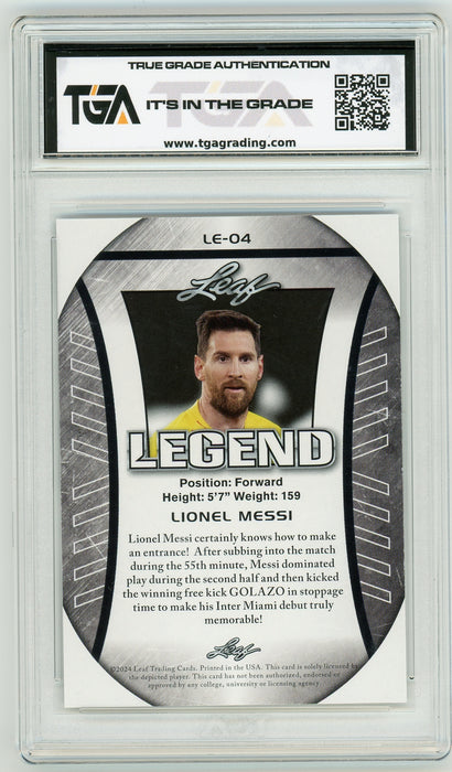 Lionel Messi #LE-04 2024 Leaf Special Release Legend Exclusive Flag Graded TGA 10 Gem Mint - Pastime Sports & Games