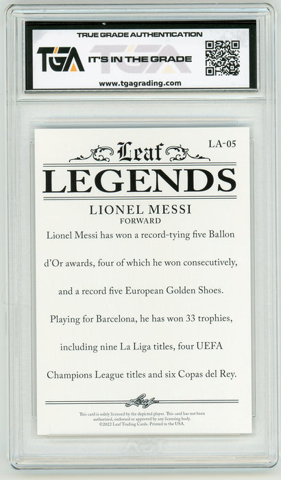 Lionel Messi #LA-05 2022 Leaf Special Release Legends Achievement Graded TGA 10 Gem Mint - Pastime Sports & Games