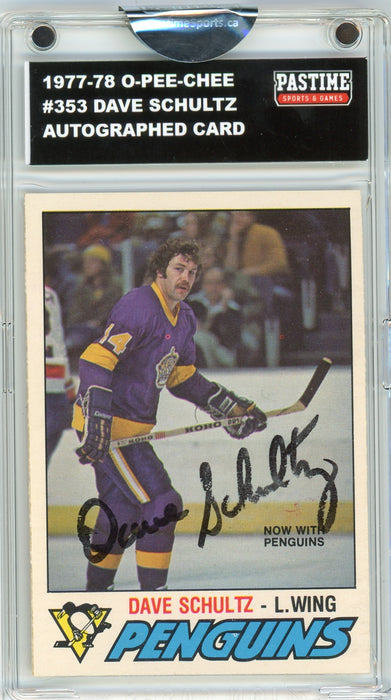 Dave Schultz #353 1977/78 O-Pee-Chee Hockey Autographed Card Encased in Magpro