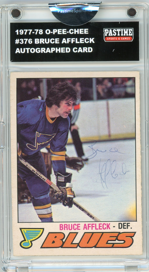 Bruce Affleck #376 1977/78 O-Pee-Chee Hockey Autographed Card Encased in Magpro