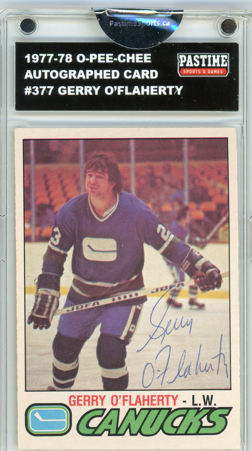 Gerry O'Flaherty #377 1977/78 O-Pee-Chee Hockey Autographed Card Encased in Magpro