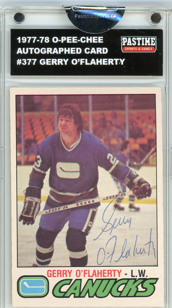 Gerry O'Flaherty #377 1977/78 O-Pee-Chee Hockey Autographed Card Encased in Magpro