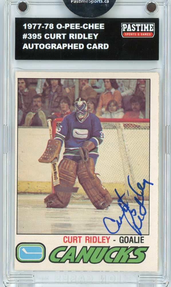 Curt Ridley #395 1977/78 O-Pee-Chee Hockey Autographed Card Encased in Magpro