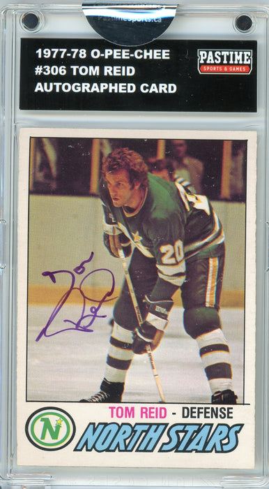 Tom Reid #306 1977/78 O-Pee-Chee Hockey Autographed Card Encased in Magpro