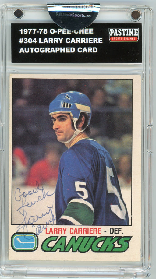 Larry Carriere #304 1977/78 O-Pee-Chee Hockey Autographed Card Encased in Magpro
