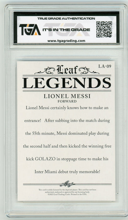 Lionel Messi #LA-09 2023 Leaf Special Release Legends Achievement Graded Card TGA 10 Gem Mint - Pastime Sports & Games
