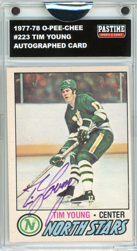Tim Young #223 1977/78 O-Pee-Chee Hockey Autographed Card Encased in Magpro