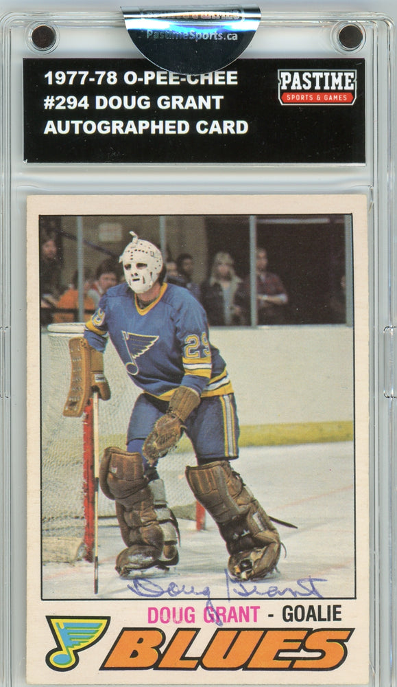 Doug Grant #294 1977/78 O-Pee-Chee Hockey Autographed Card Encased in Magpro - Pastime Sports & Games