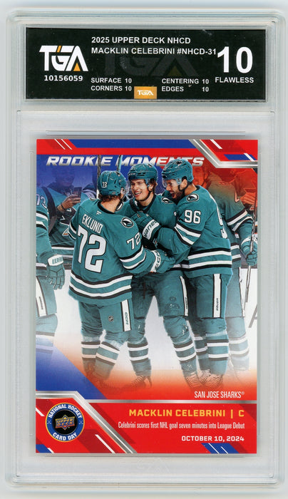 Macklin Celebrini 2025 National Hockey Card Day Rookie Graded TGA 10 Flawless Black Label - Pastime Sports & Games