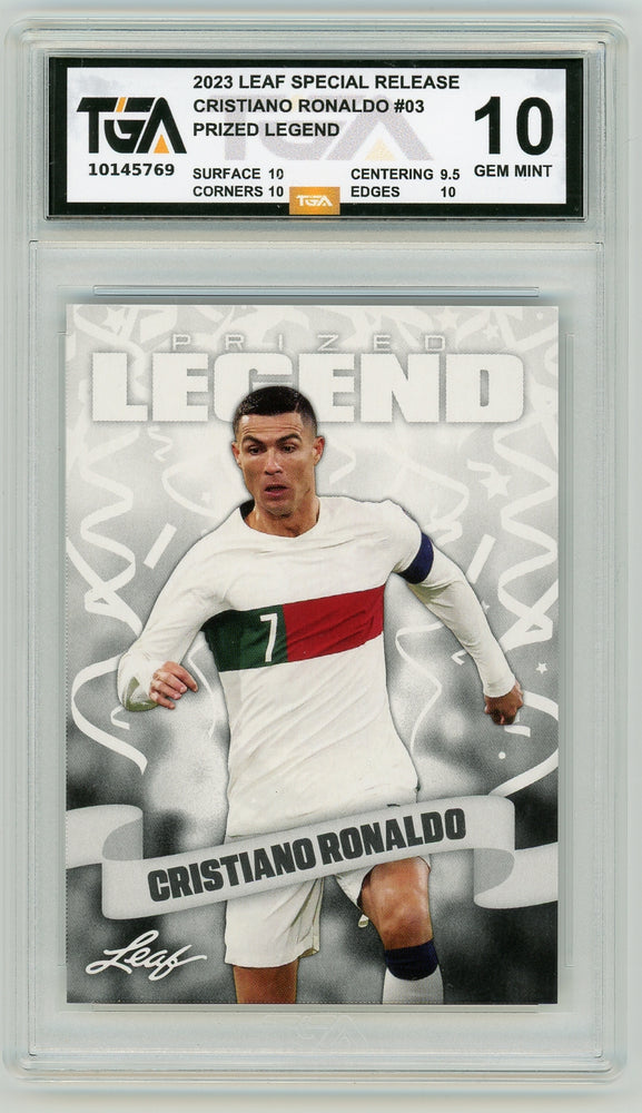 Cristiano Ronaldo #03 2023 Leaf Special Release Prized Legend TGA 10 Gem Mint Graded Card - Pastime Sports & Games