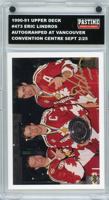 Eric Lindros #473 1990/91 Upper Deck Autographed Card Encased in Magpro