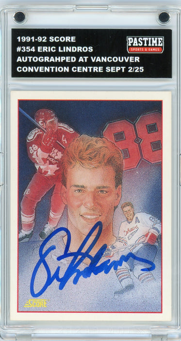 Eric Lindros #354 1991/92 Score Autographed Card Encased in Magpro