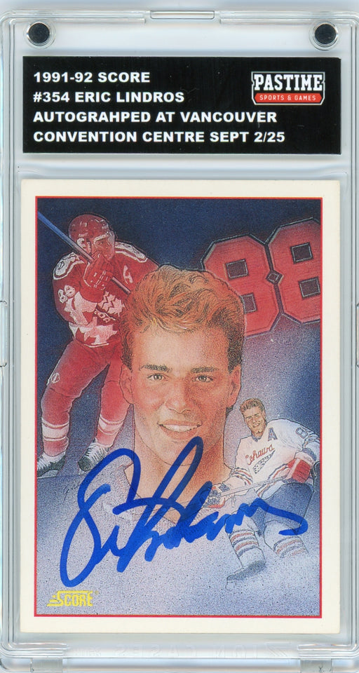 Eric Lindros #354 1991/92 Score Autographed Card Encased in Magpro