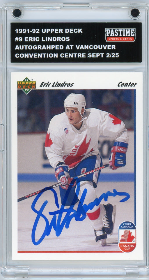 Eric Lindros #9 1991/92 Upper Deck Autographed Card Encased in Magpro
