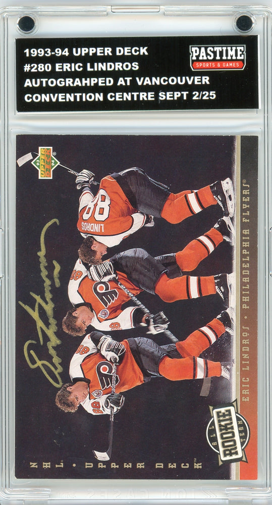Eric Lindros #280 1993/94 Upper Deck Autographed Card Encased in Magpro