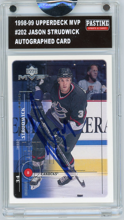 Jason Strudwick #202 1998/99 Upper Deck MVP Autographed Card Encased in Magpro - Pastime Sports & Games