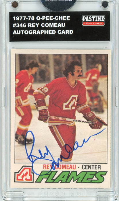 Rey Comeau #346 1977/78 O-Pee-Chee Hockey Autographed Card Encased in Magpro