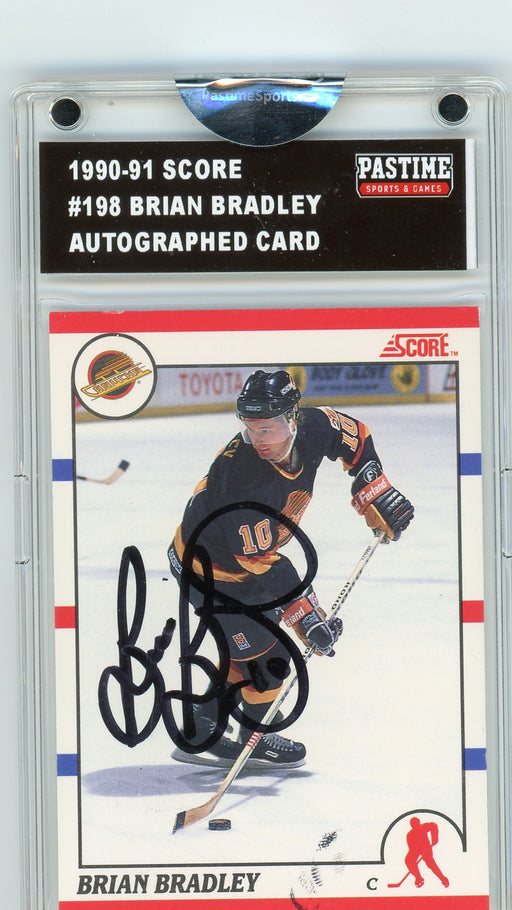 Brian Bradley #198 1990/91 Score Autographed Card Encased in Magpro - Pastime Sports & Games