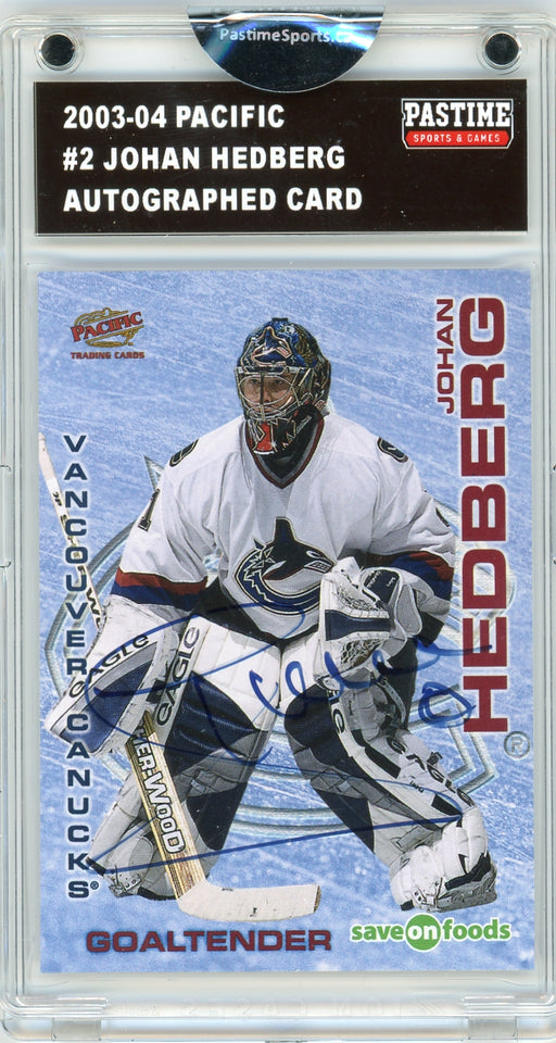 Johan Hedberg #2 2003/04 Pacific Autographed Card Encased in Magpro - Pastime Sports & Games
