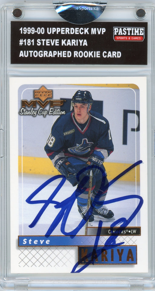 Steve Kariya #181 1999/00 Upper Deck MVP Autographed Card Encased in Magpro - Pastime Sports & Games
