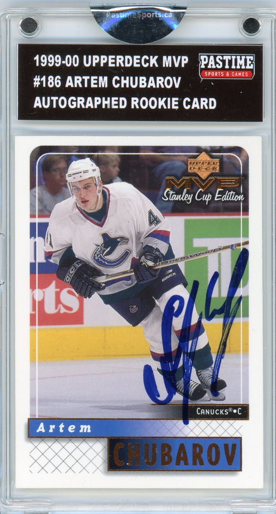 Artem Chubarov #186 1999/00 Upper Deck MVP Autographed Card Encased in Magpro - Pastime Sports & Games