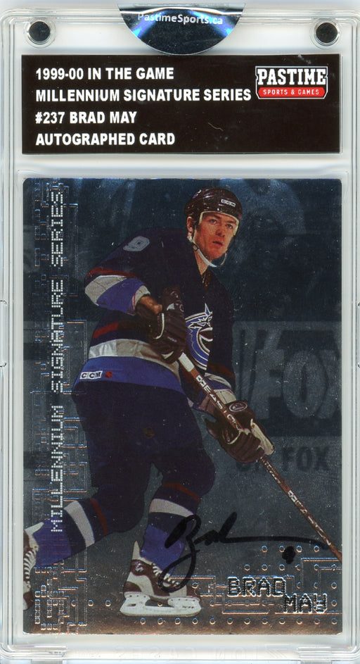 Brad May #237 1999/00 In The Game Millennium Signature Series Autographed Card Encased in Magpro - Pastime Sports & Games