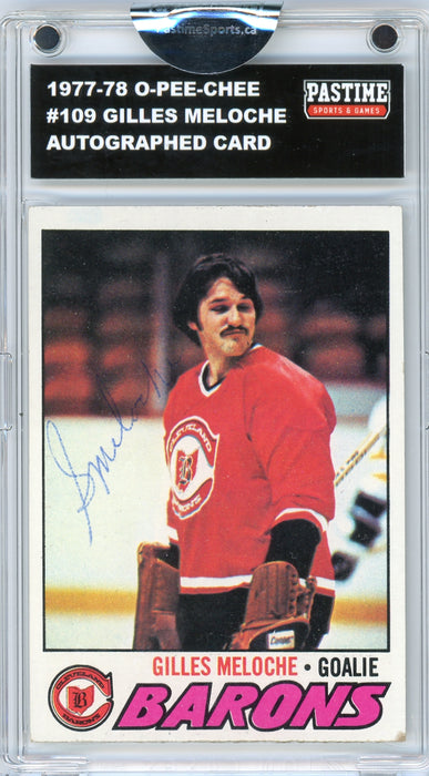 Gilles Meloche #109 1977/78 Topps Hockey Autographed Card Encased in Magpro