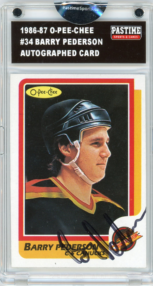 Barry Pederson #34 1986/87 O-Pee-Chee Autographed Card Encased in Magpro - Pastime Sports & Games
